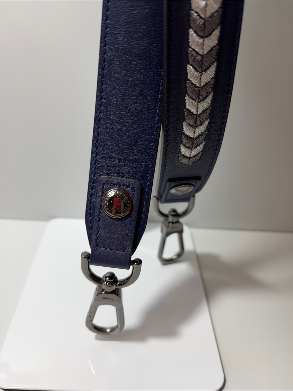 Longchamp Shoulder Strap in Navy Blue Leather with Braided Accent